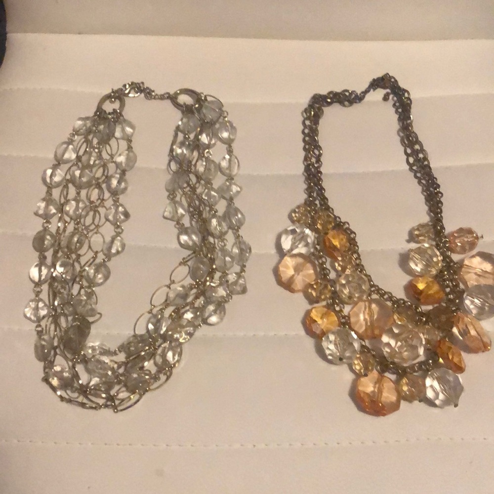 Vintage 2 glass like beads with multi chains necklaces
